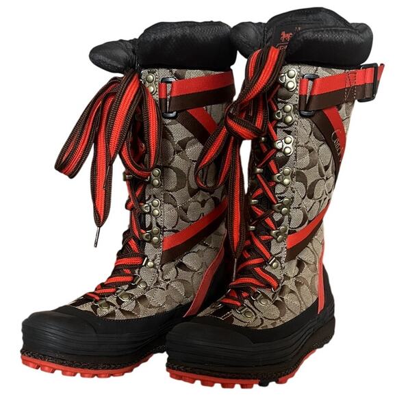 COACH Marian Classic Lace Up Sporty Print Chic Water Resistant Snow Boots 7 - Picture 2 of 15